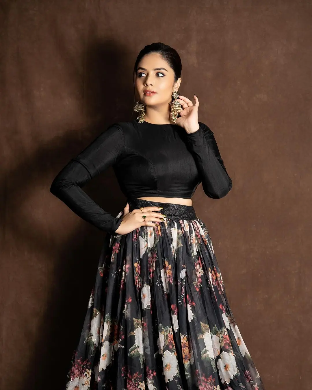 ETV Actress Sreemukhi in Black Lehenga Choli